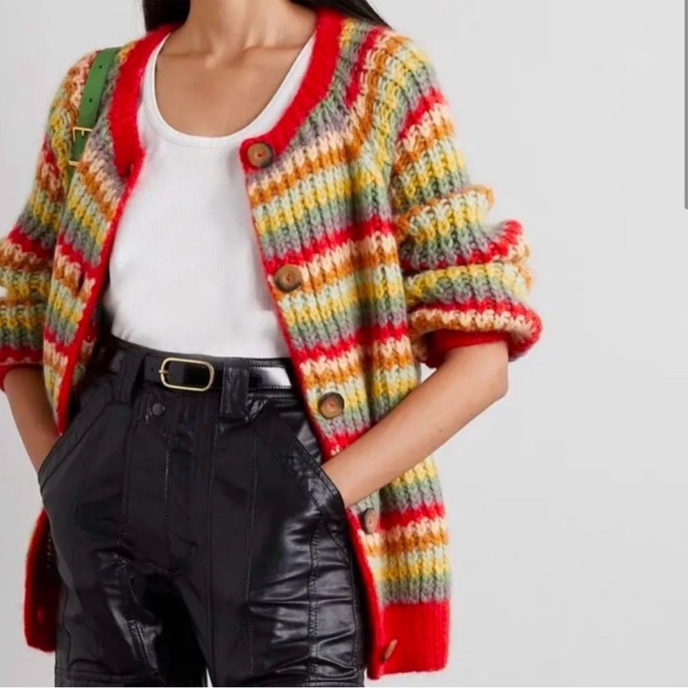 Doen Briar Cardigan Sweater XS S Rainbow Handknit Peru Field Cozy